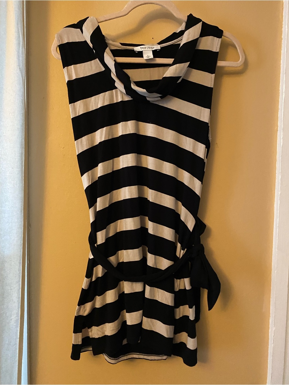 White House Black Market Black & Cream Striped Cowl-Neck Top